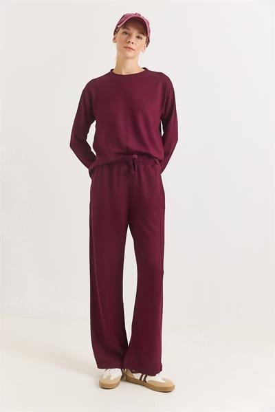 Kadın Modal Alt Üst Basic Eşofman Takımı Bordo