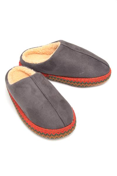 Nakışlı İçi Tüylü Kadın Ev Terliği Füme