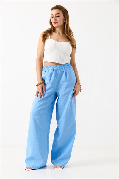 Kadın Bol Kesim Tensel Kumaş Beli Lastikli Mavi