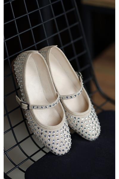 Tek Bant Taş Detaylı Kadın Babet Vizon