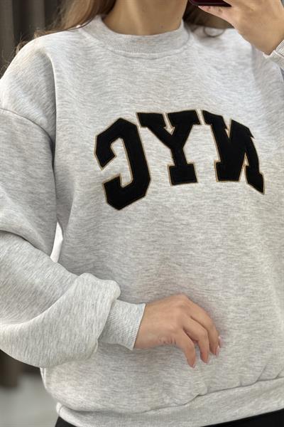 Kadın Bisiklet Yaka Üç İplik  NYC Baskılı Sweatshirt