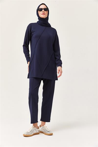 Kadın Çapraz Çizgili İkili Takım Lacivert