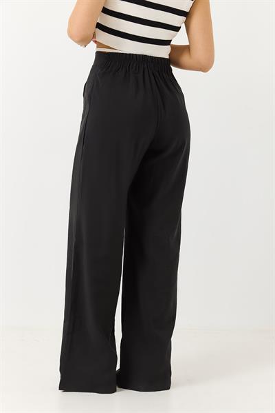 Kadın Beli Lastikli Yandan Fermuarlı Salaş Kesim Mevsimlik Pantolon Siyah