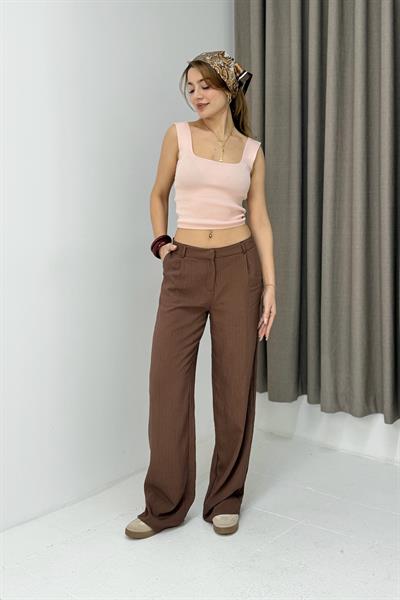 Kadın Rahat Kesim Bol Paça Mevsimlik Pantolon Kahverengi