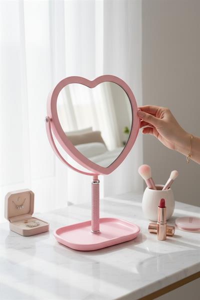 Kadın Kalp Şeklinde Makyaj Aynası Pembe