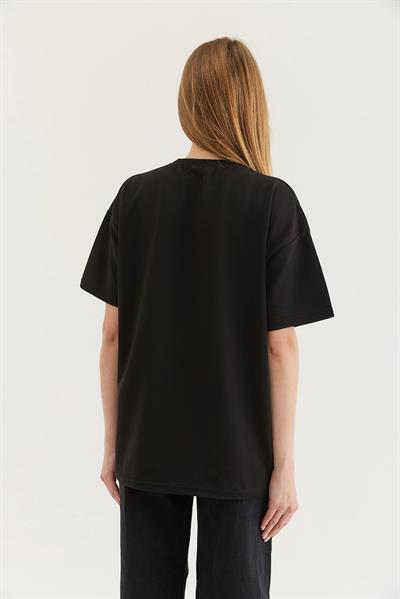 KKurdele Baskı Detaylı Basic Tshirt Siyah