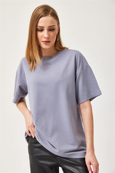 Basic Bisiklet Yaka Tshirt İndigo