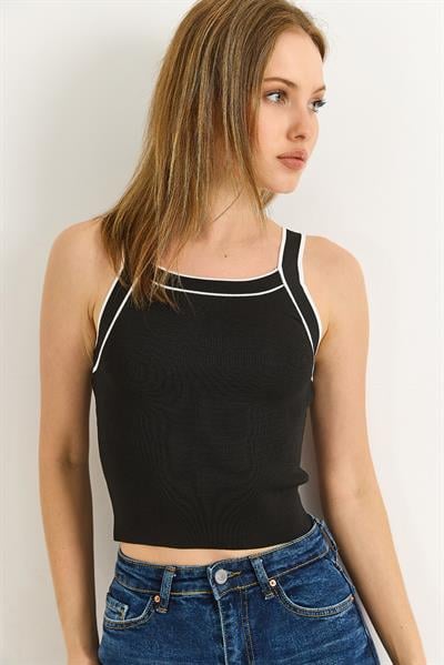 Halter Yaka Triko Bluz Siyah