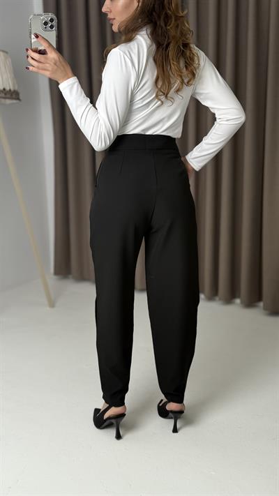 Yüksel BeLl Kemerli  Kumaş Pantolon Siyah