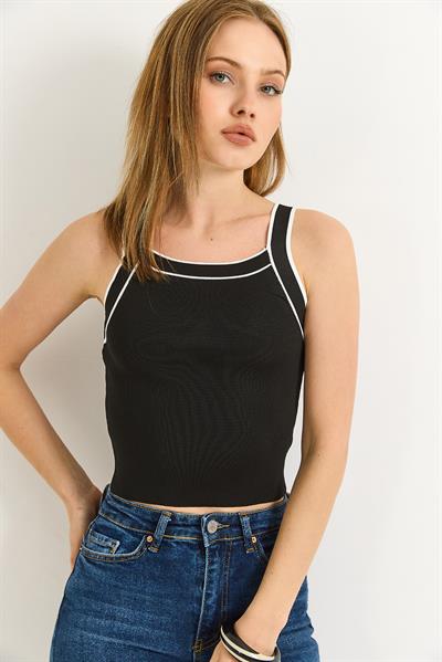 Halter Yaka Triko Bluz Siyah