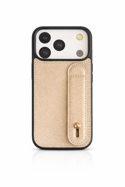 İphone 17 Pro Uyumlu Charmlı ve Harfli Deri Kılıf Bronz