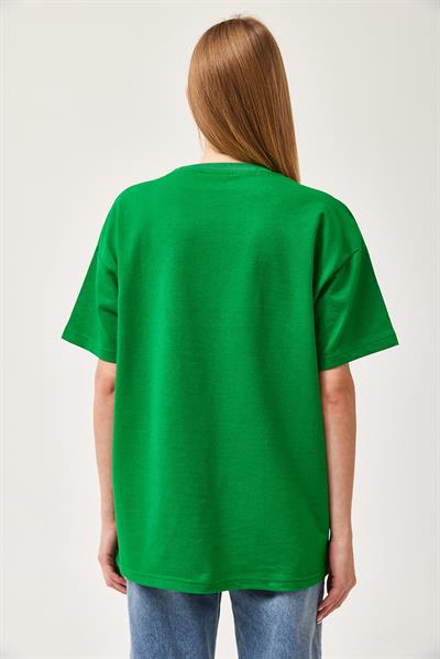 Basic Bisiklet Yaka Tshirt Yeşil