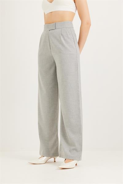 Beli Cırtlı Rahat Palazzo Pantolon Açık Gri