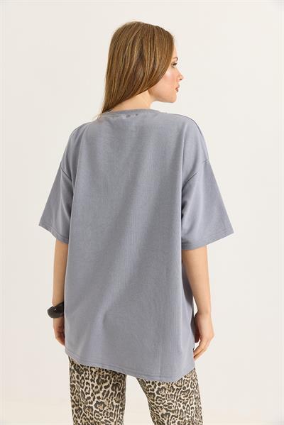 Basic Bisiklet Yaka Tshirt Gri