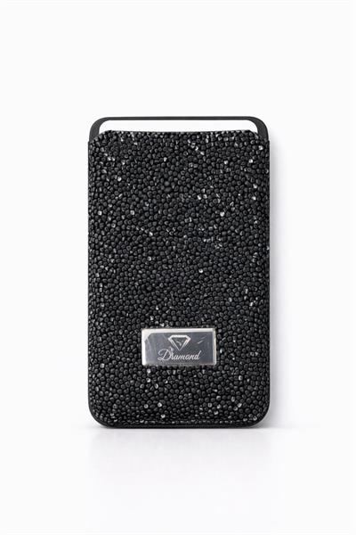 İphone 13 Uyumlu Parlak ve Taşlı Kart Bölümlü Kılıf Siyah