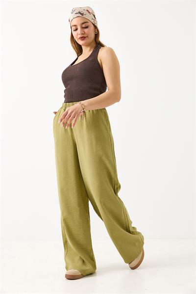 Kadın Bol Kesim Tensel Kumaş Beli Lastikli Haki