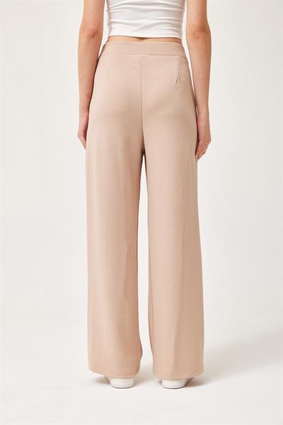 Yüksek Bel Cepli Palazzo Pantolon Krem