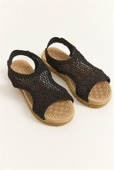 Örgü Model Kadın Sandalet Siyah