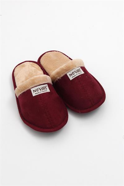 İçi Yünlü Önü Kapalı Ev Terliği Bordo
