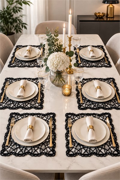 6lı Geometrik Desenlİ 40x28 Ölçülü Runner Siyah