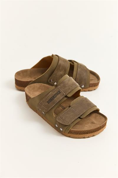 Nubuk Deri  Çift Çırtlı Kadın Terlik Yeşil