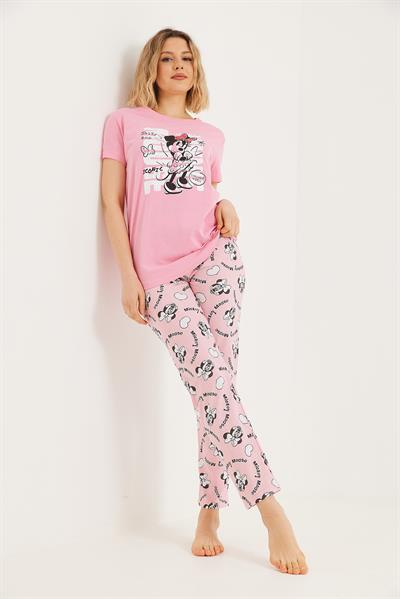 Baskılı Kısa Kol Pijama Takım Pembe