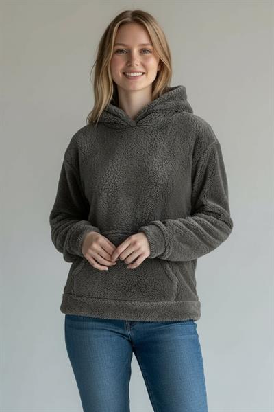 Kadın Kapüşonlu Welsoft Uzun Kollu Antrasit Sweatshirt