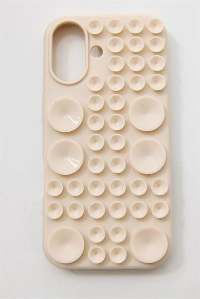 İphone  16  Uyumlu Vantuzlu ve Pop-it Özellikli Kılıf Krem