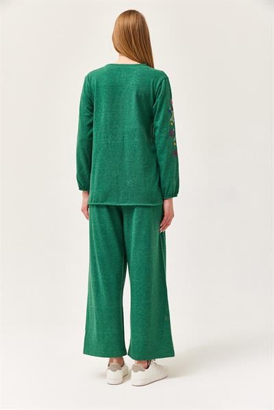 Hera Kumaş Önü ve Kolları İşlemeli İkili Takım Yeşil