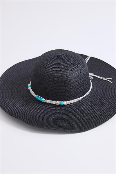 Büyük Kenarlı Hasır Plaj Havuz Şapkası Siyah