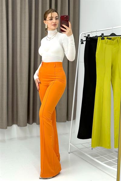 Yüksel Bel Çımalı  İspanyol Paça Pantolon Turuncu 