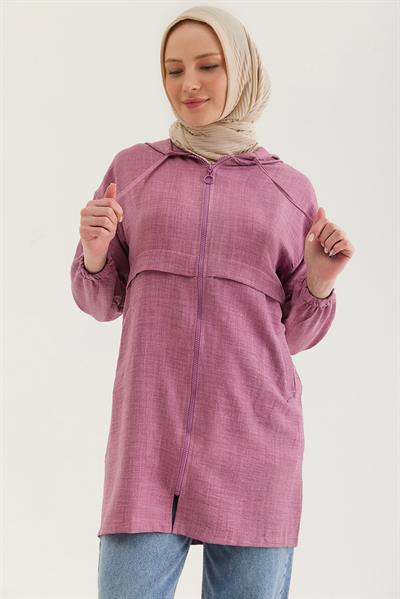 Araboy Kapşonlu Keten Kap Gül Kurusu