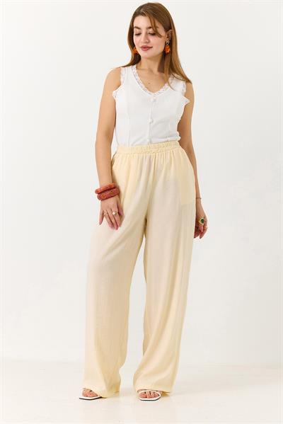 Kadın Rahat Kesim Yüksek Bel Pantolon Sarı