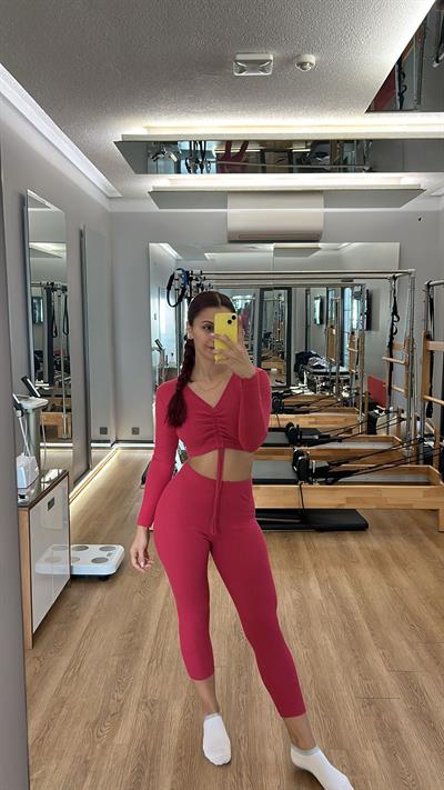 Kadın Fitilli Crop Bluz Pantalon Pembe Takım