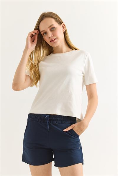 Oysho Baskılı Beli Lastikli Şort Lacivert