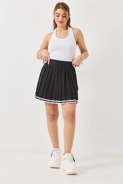 Kadın Pileli Kolej Mini Etek Siyah
