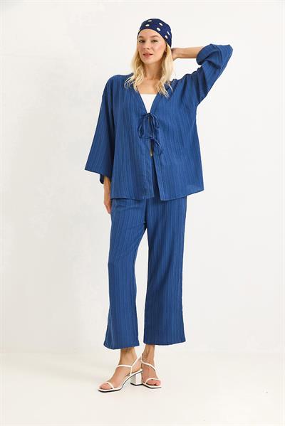Kimonolu Pantalon Krınkıl Takım Mavi