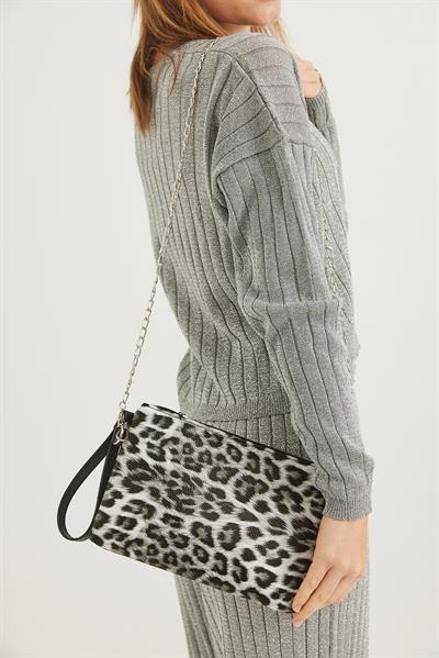 Deri Görünümlü Zincir Askılı El Ve Omuz Çantası Beyaz