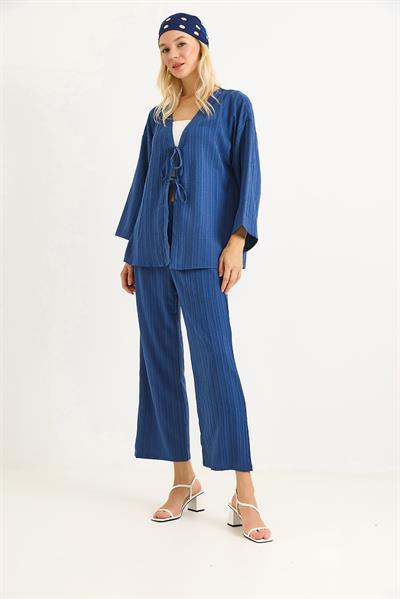 Kimonolu Pantalon Krınkıl Takım Mavi