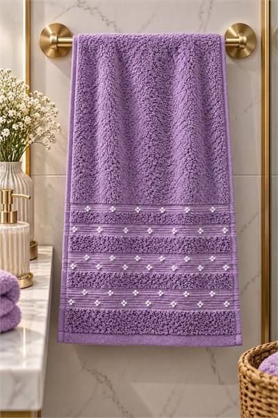 Dikiş Detaylı 85X45 Ölçülü El-Yüz Havlusu Mor