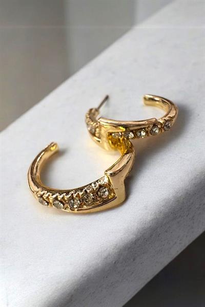 Baget Taşlı Halka Küpe Gold