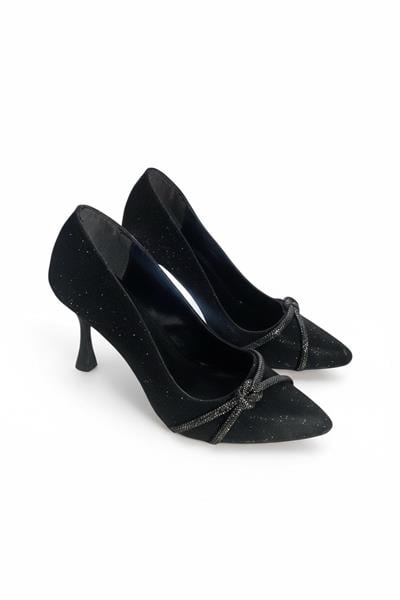 Kadın Simli Parlak Stiletto Ayakkabı Siyah