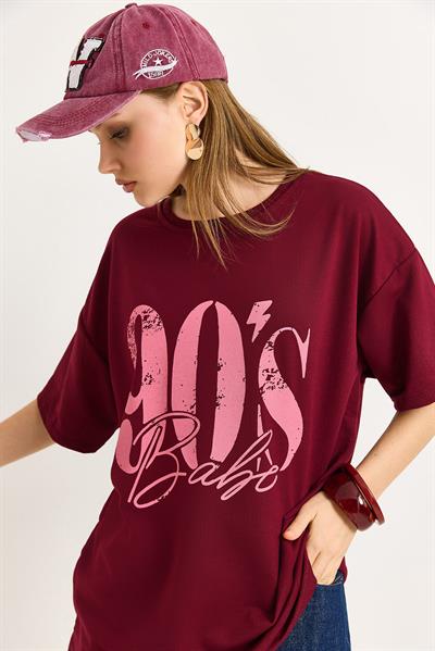 Bisiklet Yaka Kısa Kollu Tshirt Bordo