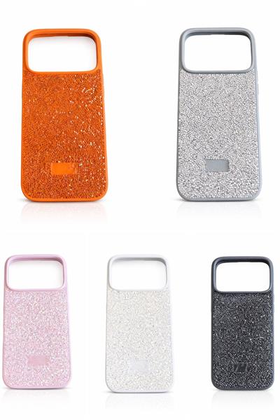 İphone 17 Pro Uyumlu Full Taş Detaylı Swarovski Kılıf Antrasit