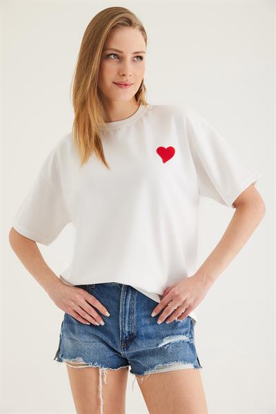 Bisiklet Yaka  Kısa Kol Basic Tshirt  Beyaz