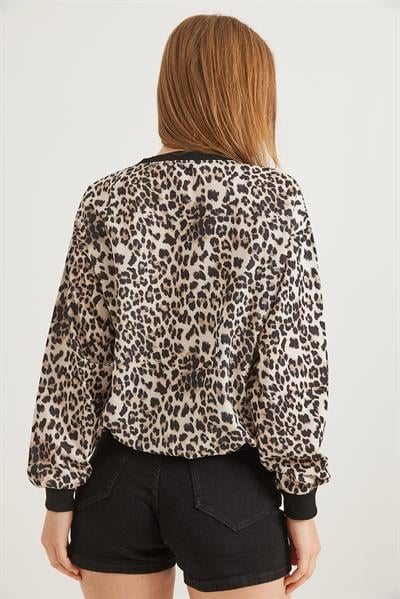  Leopar Desenli Oversize İki İplik Sweat Leopar