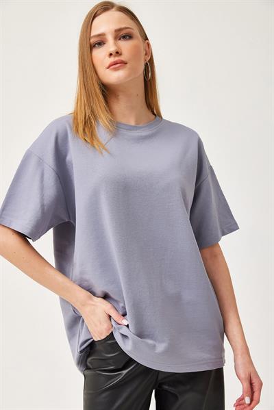 Basic Bisiklet Yaka Tshirt İndigo