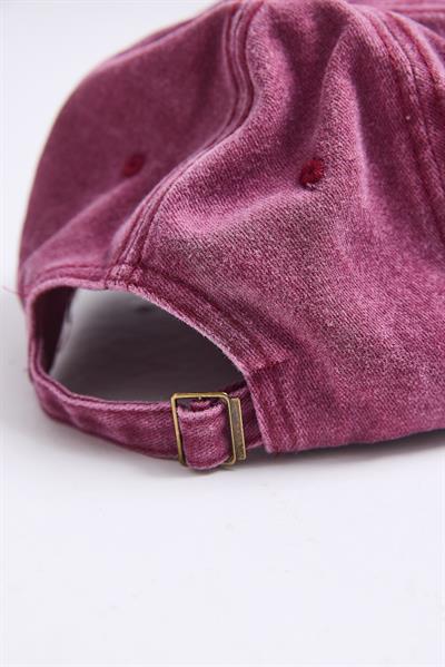 Kot Yıkamalı W Nakışlı Şapka Gül Kurusu