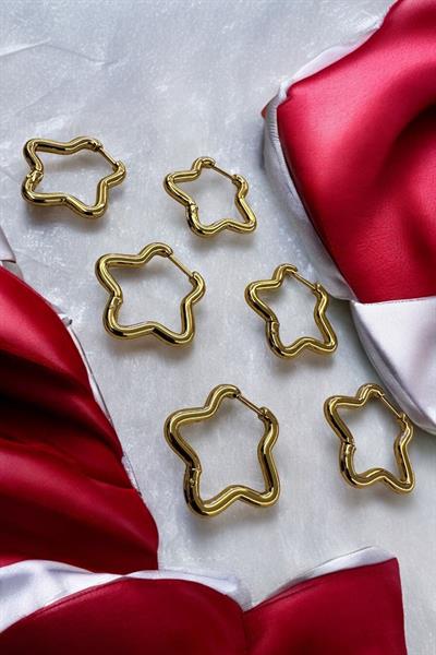 6 lı  Çelik Yıldız Gold Küpe