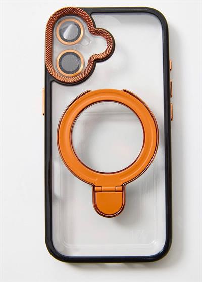 İphone 17 Uyumlu Magsafe Dönebilen Halkalı Kılıf Lens Korumalı Turuncu